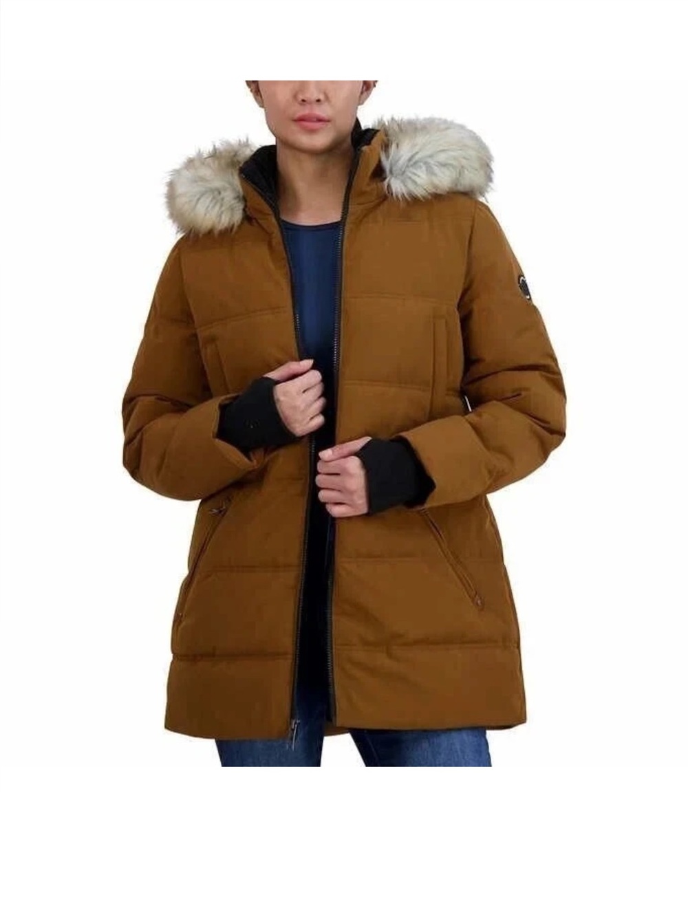 Nautica Ladies' Heavy Puffer Jacket with Faux Fur Trim Black